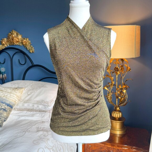 Lauren Ralph Lauren Tops - Lauren Ralph Lauren Gold Shimmer V Neck Sleeveless Tank Top